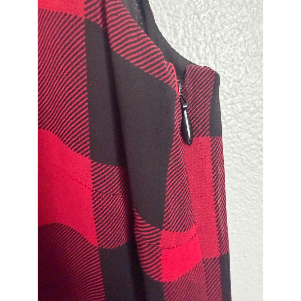 Talbots Red Black Buffalo Plaid Pleated Midi Dress Sleeveless V-Neck Size 8 - Picture 7 of 10